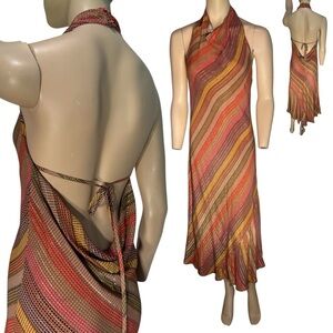 Conditions Apply Stripe Multicolor Halter Midi Dress Women’s Size Large Petite‎